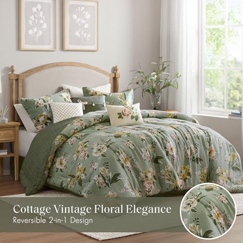 Madison Park Reversible Vintage Floral Comforter Set, 7PC Queen Bedding Set by Madison Park - Used condition - Image 2