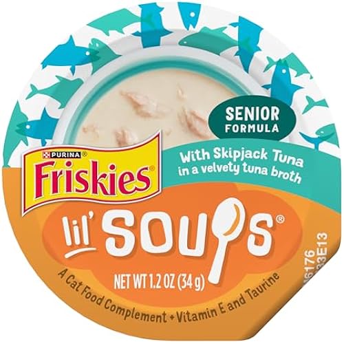 Purina Friskies Grain Free Senior Lickable Cat Food Toppers Lil’ Soups with Skipjack Tuna in a Velvety Tuna Broth - 1.2 Ounce