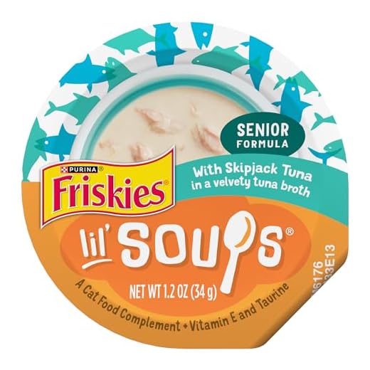 Purina Friskies Grain Free Senior Lickable Cat Food Toppers Lil’ Soups with Skipjack Tuna in a Velvety Tuna Broth - (Pack of 8) 1.2 oz. Cup