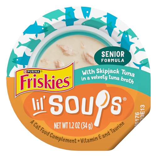 Purina Friskies Grain Free Senior Lickable Cat Food Toppers Lil Soups with Skipjack Tuna in a Velvety Tuna Broth - (Pack of 8) 1.2 oz. Cup