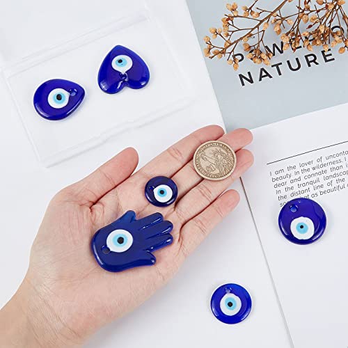 Sunnyclue 1 Box 12Pcs 6 Styles Glass Evil Eye Charm Lampwork Bead Charms Blue Hamsa Hand Heart Love Charm For Jewelry Making Charms Women Adults Diy Bracelet Necklace Earrings Crafts Supplies #TOP2