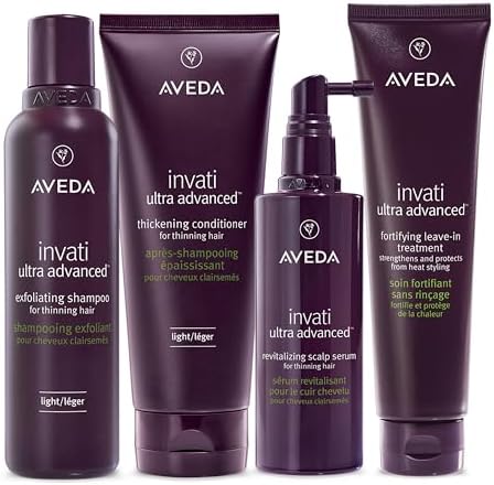 Aveda Invati Ultra Advanced Light 4-Step System | Exfoliating Shampoo, Thickening Conditioner, Revitalizing Scalp Serum, Fortifying Leave-In Treatment | Reduces Hair Loss by 77%*