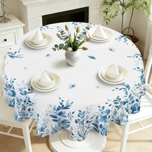 hometrixx Nappe Ronde Anti Tache Feuilles Fleurs Nappe de Table Printemps Été Lavable Imperméable Polyester pour Salle à Manger Jardin fête Mariage ou...