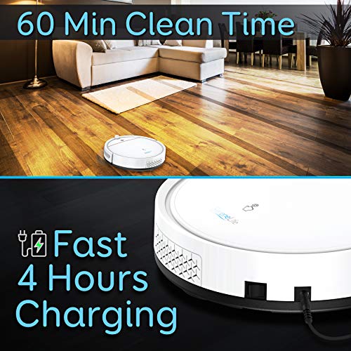 Image of SereneLife Smart Automatic Robot Vacuum Cleaner - Slim Rechargeable Electric Robotic Vacuum Cleaner w / Self Programmed Navigation, Anti-Fall Sensors - Carpet, Hardwood, Tile PUCRCX10 , White