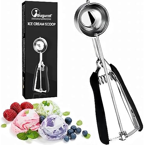 Bugucat Ice Cream Scoop 6 cm, Cookie Scoop Set Polished Stainless Steel Ice Cream Scoop Ice Cream Spoon with Trigger, Ice Cream Spoon Biscuit Scoop for Fruit Ice Cream Cookies Dough Ice Cream Cover