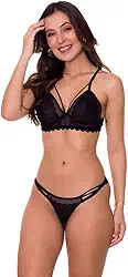 Conjunto de Lingerie Sutiã Strappy em Renda Sem Bojo Estilo Sedutor - VC3264