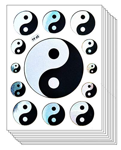 Stickers Glitter Pack 10 Sheets Yin Yang Chinese Taoism Symbol Cartoon Decal Stickers Craft DIY Decoration Scrapbook Book Album Diary Card Birthday Party Favors Reward Gift (02)