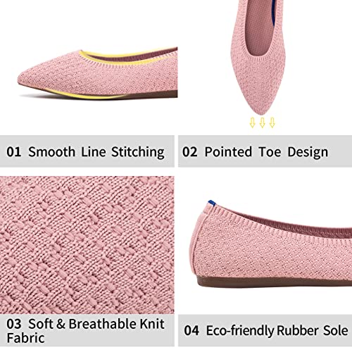 Frank Mully Frauen Spitze Zehe Ballett Flach Strickkleid Schuhe Low Wedge Komfort Slip On Flats Für Frau Klassische, Rosa, 41 EU