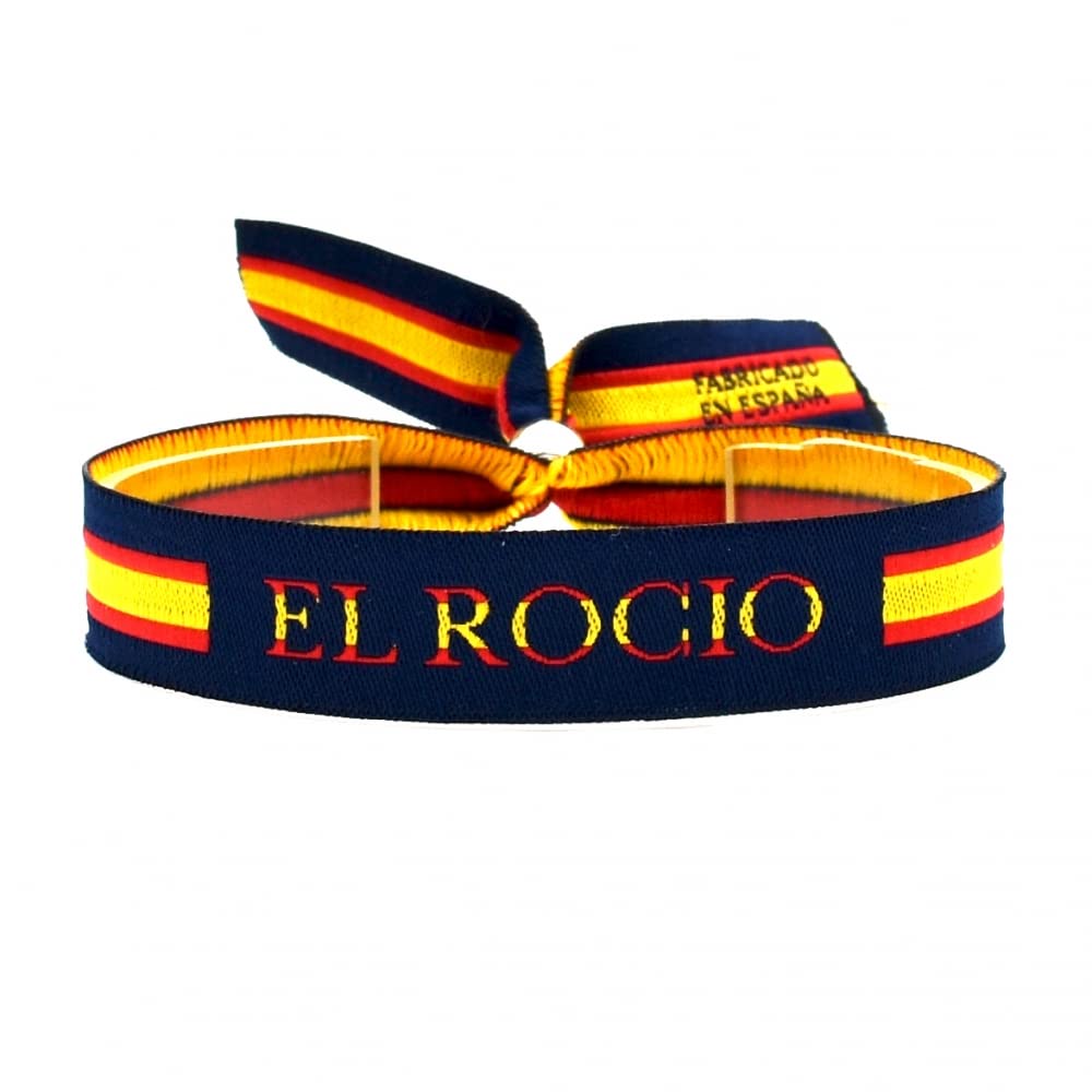 BDM Women's and men's bracelet in blue fabric with the Virgen del Roc?o in a medal and the flag of Spain, el?. Choose your size, 15 centímetros, Leather