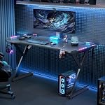 HLDIRECT 55 Inch Gaming Desk with LED Lights, Ergonomic Computer Gaming Table with Carbon Fibre Surface, Sturdy PC Workstation Desk for Home Office with Headphone Hook, Cup Holder, Black - Image 2