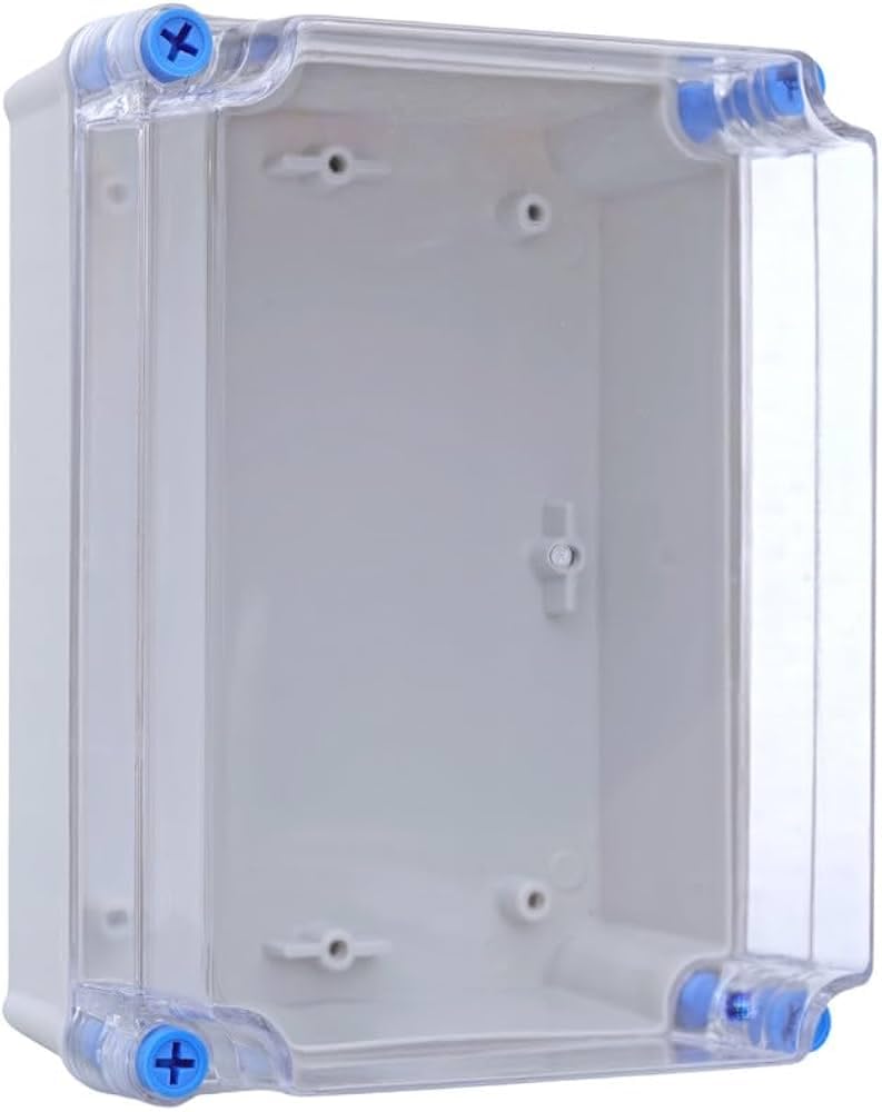 waterproof ip67 transparent junction box, clear plastic solar enclosure with blue screws, electronic project housing (180x130x100)