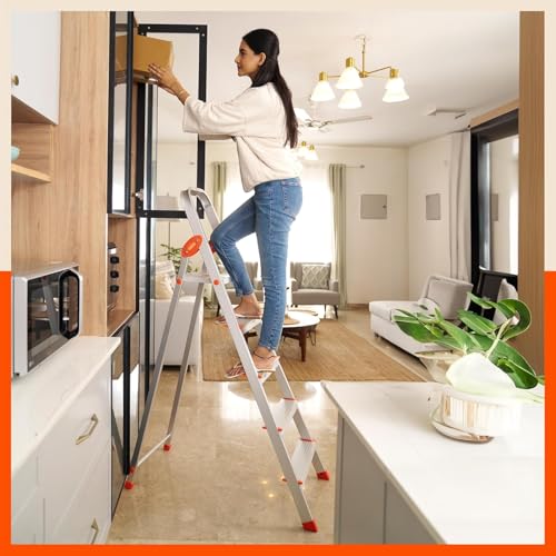 Image of Bathla Advance 8-Step Aluminium Ladder | 150 Kg Load Capacity | Anti-Slip Steps | Sure-Hinge Technology | Home Use Step Ladder | 5 Year Warranty