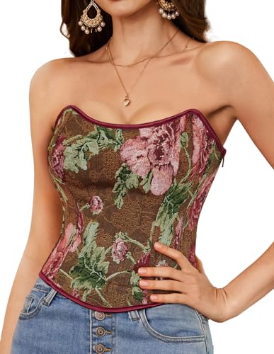Scarlet Darkness Espartilho feminino renascentista floral com cadarço espartilho sem alças, Floral v