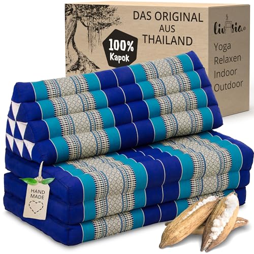 livasia Thaikissen 3 Auflagen für Paare XXL - 190x80x8cm - Dreieckskissen Klappmatratze, extrabreit Kapok, Rückenkissen faltbar, Thaimatte zum...