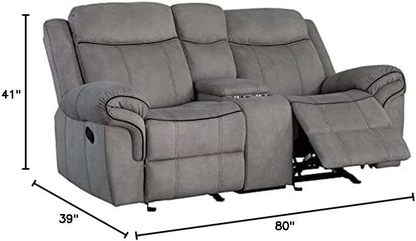 BOWERY HILL Reclining 2-Seat Loveseat with USB Dock & Console in 2-Tone, Pull Tab Sofa Couch with Back and Seat Cushion for Living Room, Gray Velvet, 39" D x 80" W x 41" H