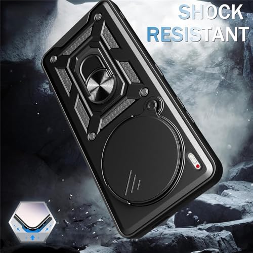 Image of Heavy Duty Back Case Cover for Tecno Camon 30 5G, Shockproof Tecno Camon 30 Back Cover, Ring Case with Kickstand and Camera Protection Shutter - Black