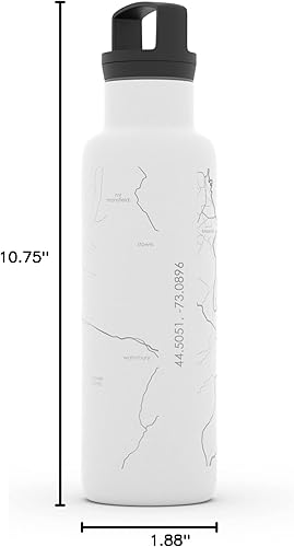 Miniatura 4 de Well Told Botella de agua grabada Burlington Vermont Map con aislamiento, botella de acero inoxidable grabada (21 onzas, blanco) botella aislada de