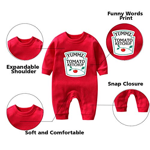 Image of YSCULBUTOL Baby Bodysuit Yummz Tomato Ketchup Mustard Red Yellow Twins Set Boys Girls Clothes Twins Baby Outfits