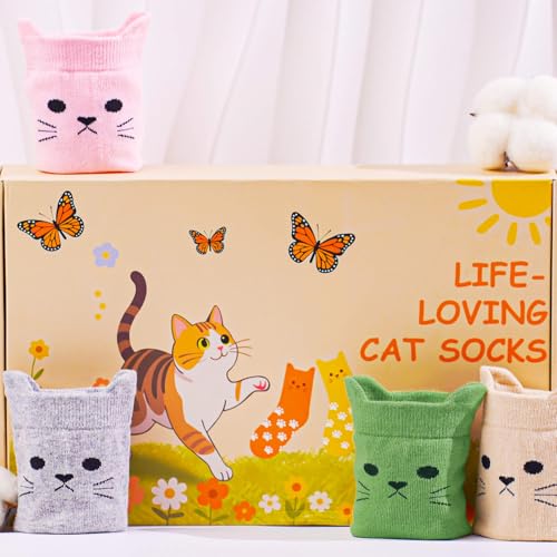 Image of Fashion Cotton Crew Cats Socks Funny Novelty Casual Cute Colored Cat Ears Socks Birthday Gifts for Women
