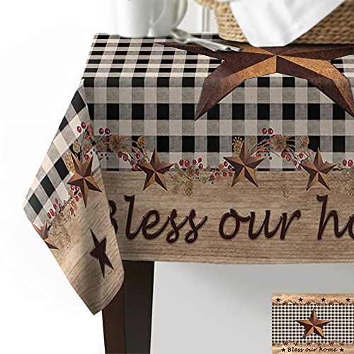 Cloud Dream Home Rectanglesquare Tablecloth Farmhouse Black Plaid Cotton Linen Table Cloth Vintage Country Star Wrinkle Free Table Cover Kitchen Dinning Wedding Party Banquet Tabletop 60 X 84 Inch #TOP1