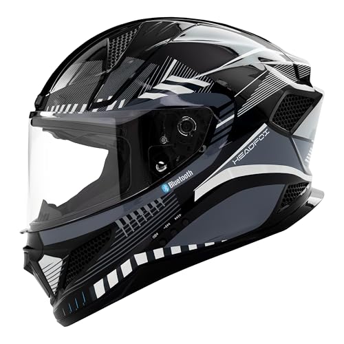 HEADFOX Sharp Track Full Face Bluetooth Helmet for Bike | Waterproof Smart Helmet for Men & Women | Built-in Bluetooth for Calls, ENC, Music & GPS | Voice Assist | ISI Certified