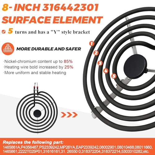 Beaquicy 316442301 Mp26Ya Electric Burner Replacement (8''Coil Range Cooktop Stove,5 Turns) - Surface Burner Heating Element 316442301 Suitable For Whirlpool, Frigidaire thumb #2
