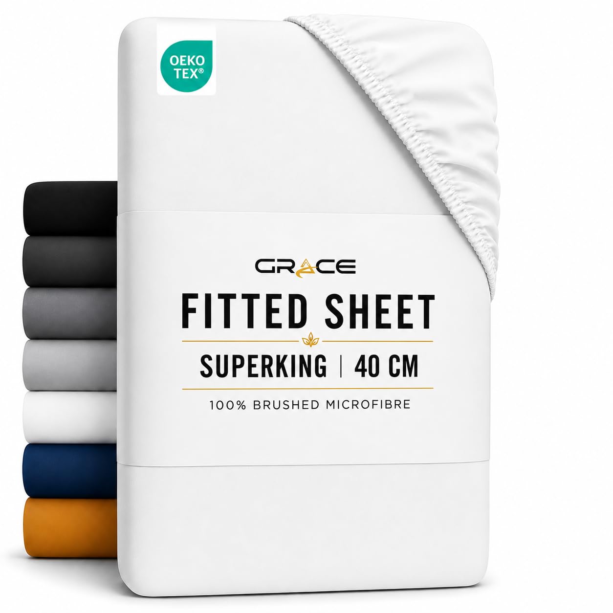 Grace Super King Fitted Sheet Extra Deep Pocket 40 cm (16 inches) Durable Elastic Bed Sheets - Premium Microfiber Superking Fitted Sheet - Ultrasoft Hypoallergenic Fade Resistant — image 1