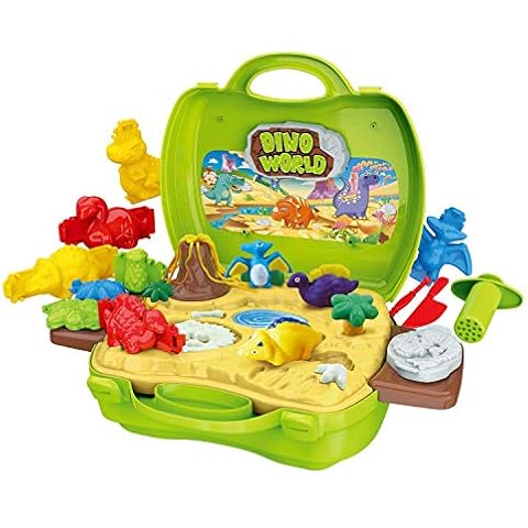 Christoy Dinosaur Color Dough Toys 26 Pieces Safe Non Toxic Dough Mold and Dinosaur molds with Volcano and Fossils for 2 3 4 5 6 7 8 9 Year Old Girls and Boys Cover