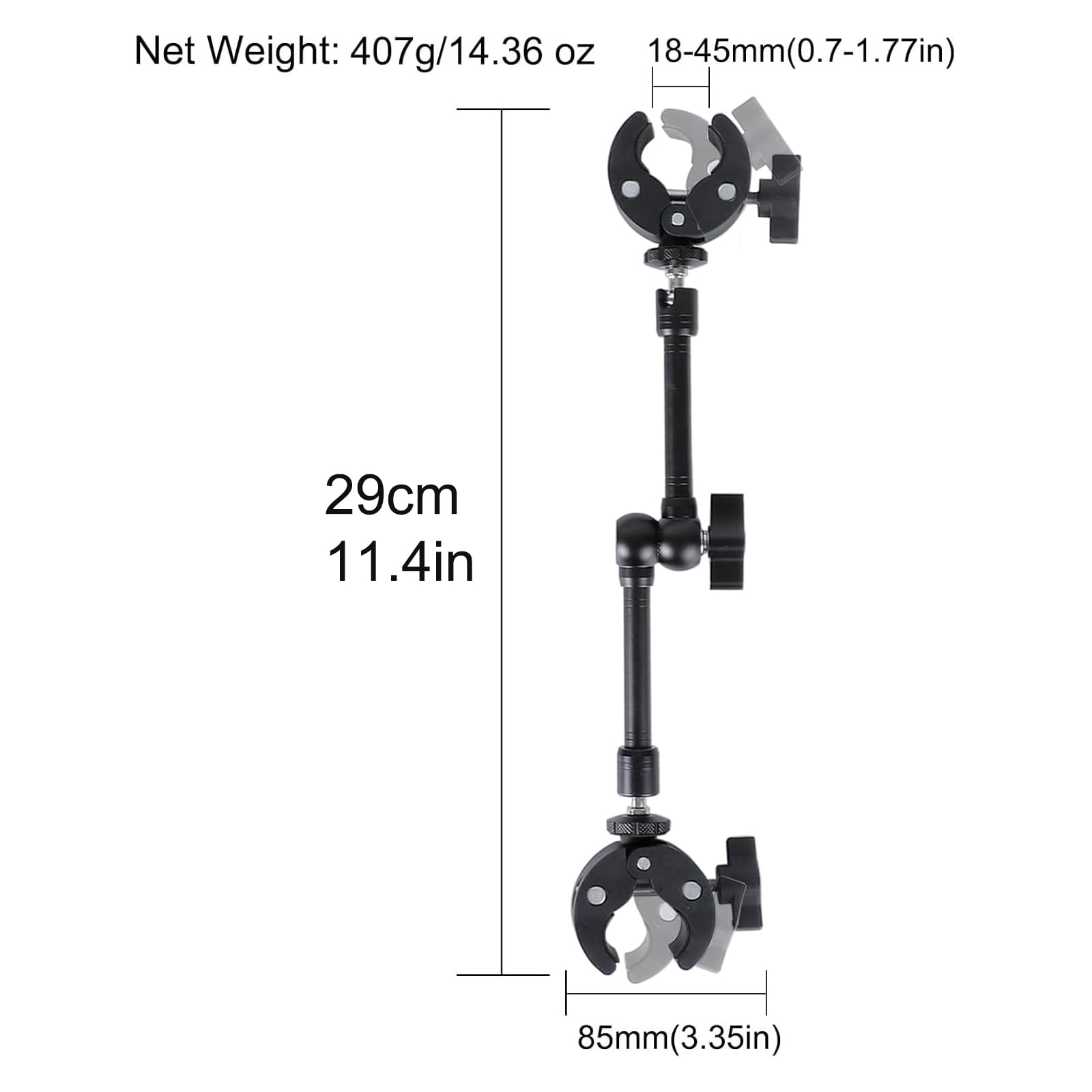 Kit de abrazadera de brazo mágico, brazo de fricción articulado para montaje de cámara con súper abrazadera, con tornillo de 1/10.2 cm-20 y agujero de rosca, para cámara, luz, monitor, cámara web o