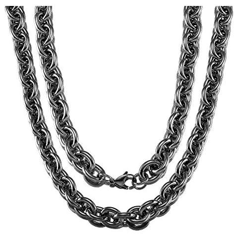 Granny Chic Heavy 15mm Stainless Steel O Link Curb Chain Necklace for Fashion Men 16-40 inches(20 inches, Black) Cover
