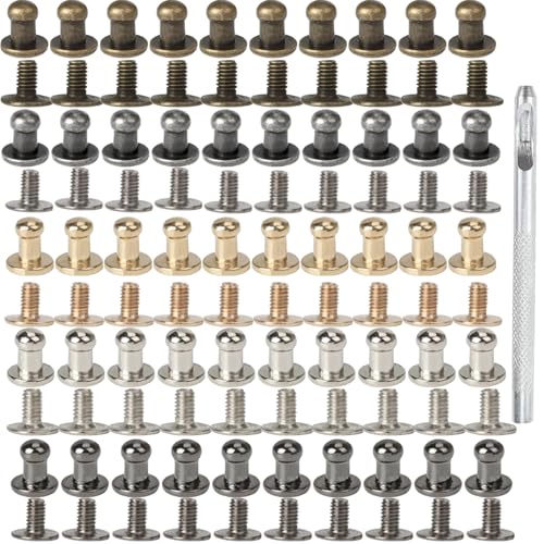 NIYATA 100Pcs Bouton de Col à Vis 5mm en Alliage de Zinc,Rivets en Cuir avec Pince Perforatrice,Rivets pour Cuir Decoratif,pour Fixation et Réparation du Cuir,Vêtements et Sac à Main