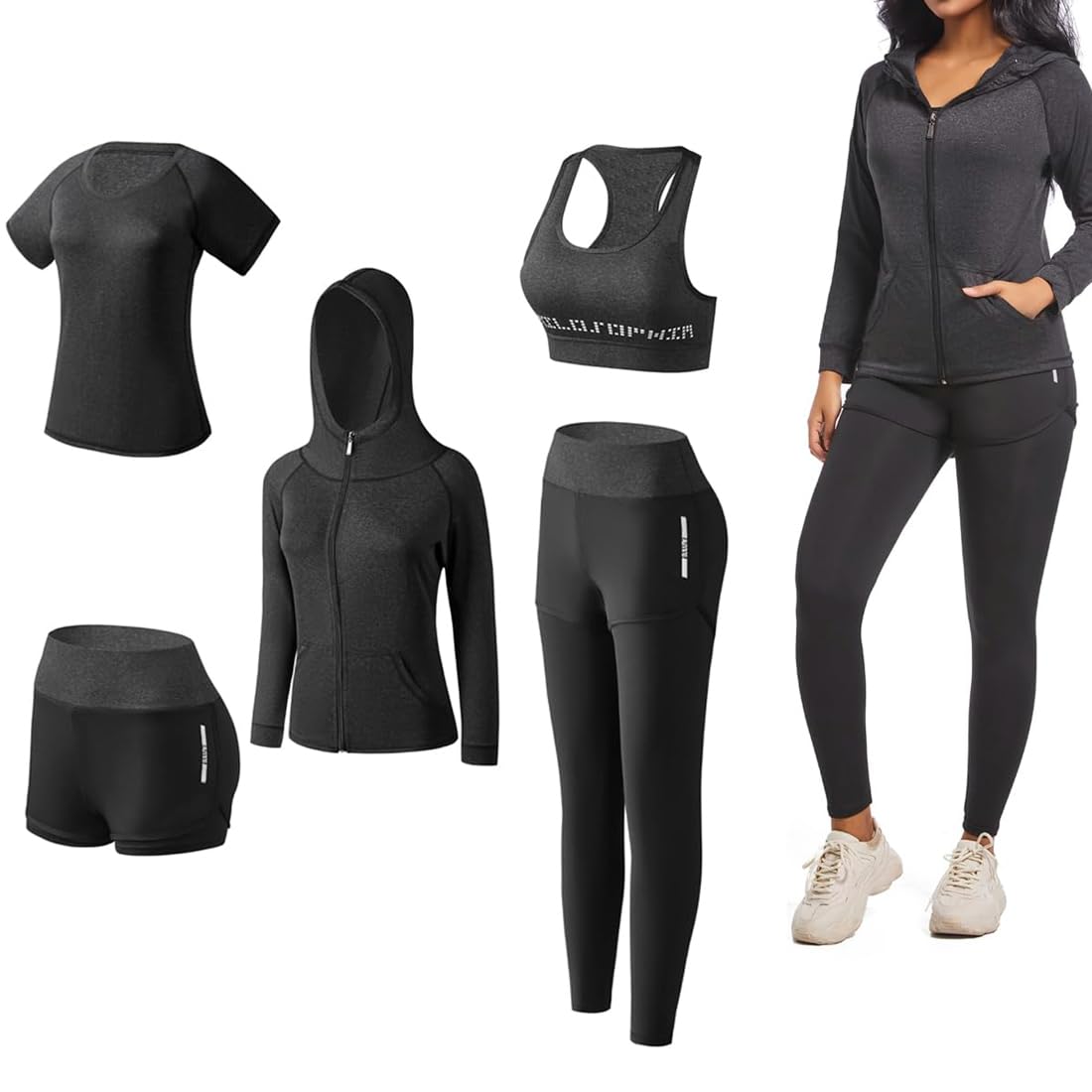 Survêtement Femme Ensembles Sportswear 5 Pièce Costumes de Sport Gym Yoga Athletisme Fitness Jogging Survêtement Tenue de Sport