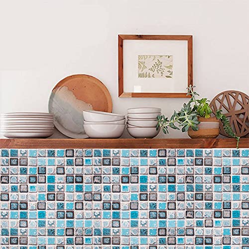 Abyssaly Mosaic Paper Self-Adhesive Thick Removable Peel And Stick Matte Wallpaper For Bathroom Kitchen Counter Blue Shelf Paper 15.7 Inch X 78.7 Inch #TOP1