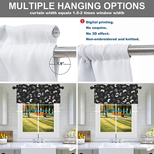 Batmerry Video Game Kitchen Valances Half Window Curtain, Seamless Game Controller Boys Art Color Kitchen Valances For Windows Heat Insulated Valance For Decor Reducing The Light 2 Pack 52X 18 Inch #TOP4