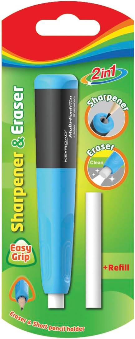 Keyroad KRD Blister 1 School Supplies - Blue Pencil Holder with Sharpener and Eraser - Ergonomic Design Blade - Office Supplies and Stationery