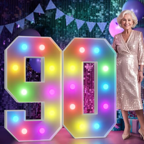 Image of Imprsv Colorful 4FT Marquee Numbers Light up Numbers 90 Birthday Decoration