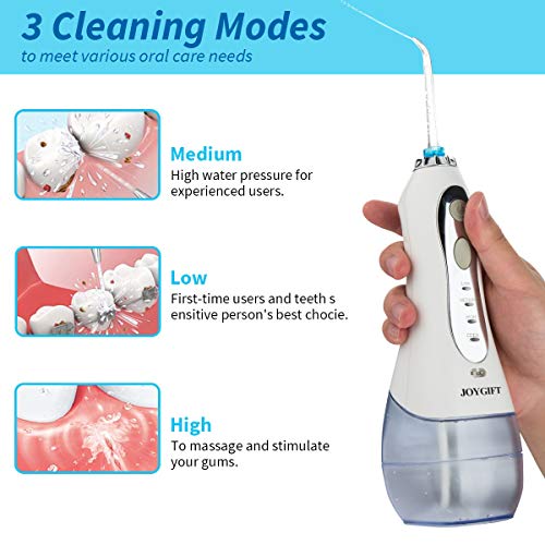 Cordless Water Flosser, Dental Oral Irrigator Rechargeable Portable Water Jet Electric Flosser with 4 Jet Tips for Home Travel Women Men Kids Braces, 300ML Capacity & 3 Water Pressure Modes