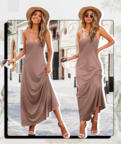Image of Wolddress Womens Maxi Dress with Pockets 2026 Casual Strap Plus Size Loose Plain Long Office Summer Beach Travel Dresses S-5X