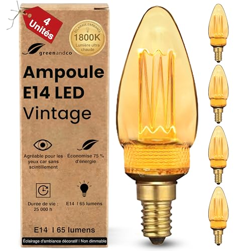 Ampoule LED E14 1800K blanc très chaud style fin de siècle