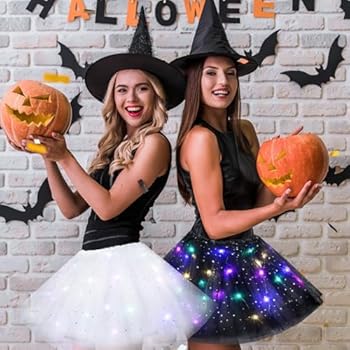 Hifot Led-tutu-rok voor dames, tutu van tule, ballet, dans, verlicht, tule rok, dames, dans en ballet, kostuum, Kerstmis, Halloween, accessoires - batterijen niet inbegrepen, Wit