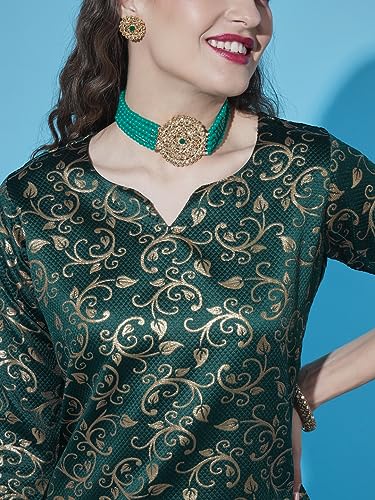 Image of VredeVogel Women's Cotton Silk Jacquard Kurta Pant Set with Banarasi Woven Self Designed Dupatta