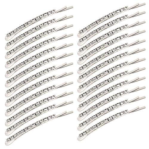 24 pieces Rhinestone Bobby Pin, Metal Hair Clips, Clear Crystal Hair Pins for Women Lady Teen Girls