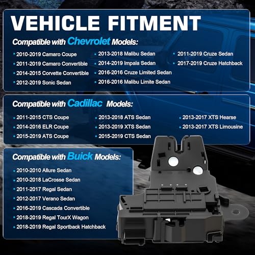 Image of Rear Trunk Latch Actuator for Chevrole Chevy Cruze Impala Malibu Sonic Corvette Camaro Buick Regal Lacrosse Verano Allure Cadillac ATS ELR XTS CTS Replaces 940-108 13501988
