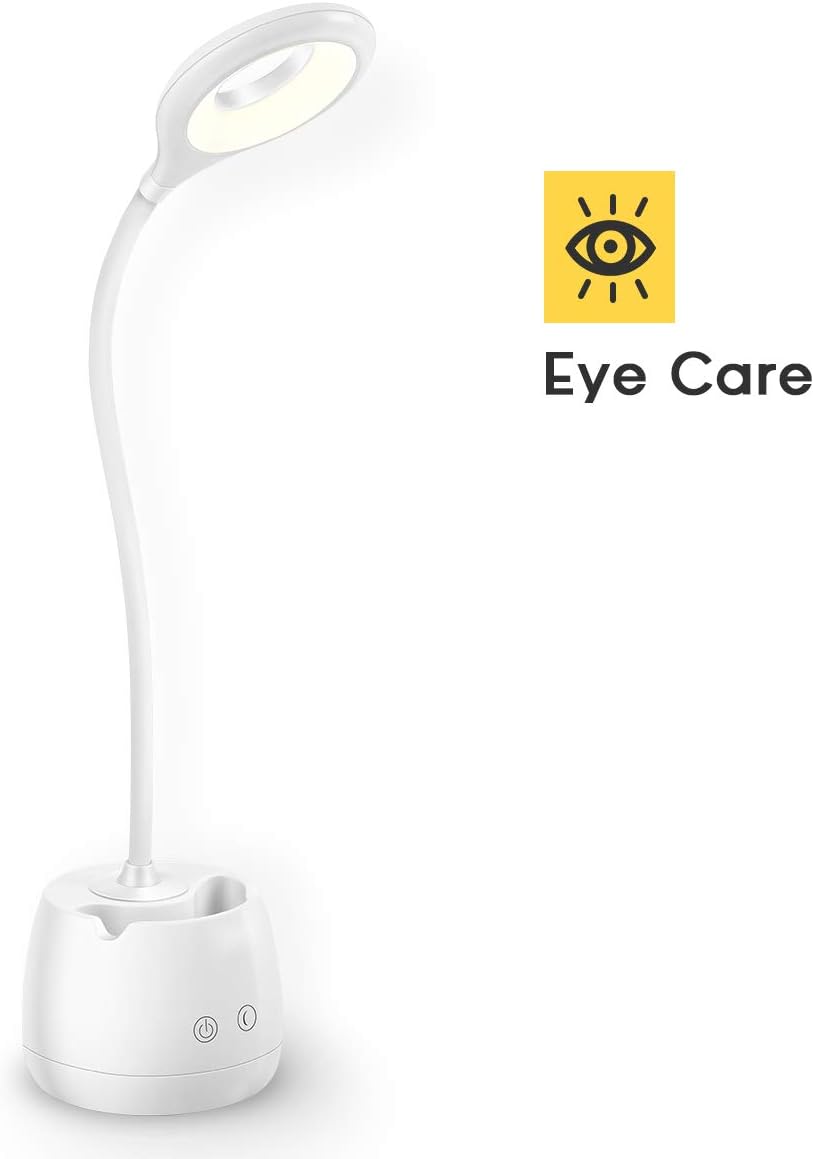 LED Desk Lamp,Astnait AST-853 Eye Care Kid Book Light, Portable Dimmable Office Lamp with USB Charging Port, 3 Lighting Modes with 3 Brightness Levels, Night Light,360° Flexible, Touch Control, White