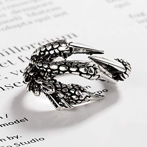 Conjunto de 2 anéis vintage punk rock chinês e garra de dragão para homens e mulheres conjunto de an