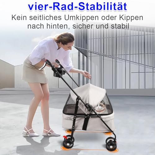 Homewell Klappbarer Haustierwagen mit Getränkehalter, Hundewagen & Katzenwagen, Leicht & Bequem mit Sicherheitsgurt, Atmungsaktiv, Stauraum, bis 20kg (Weiß)
