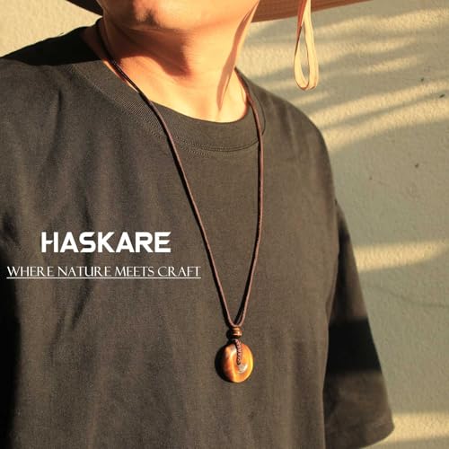 HASKARE Mens Stone Pendant Tiger Eye Chakra Healing Pendant Necklace, Adjustable 27.5 inch4