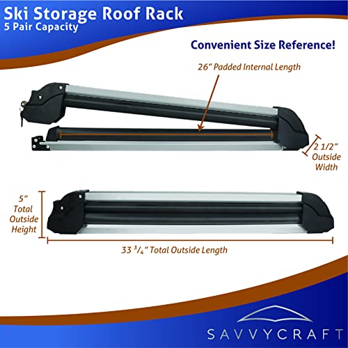 Savvycraft Ski Snowboard Roof Racks Mount, 2 Pcs Universal Ski And Snowboard Rack Mount Carrier For Car Roof, Carry Up To 5 Pairs Of Skis Or 4 Snowboards, Fit Most Roof Rack Crossbars #TOP3