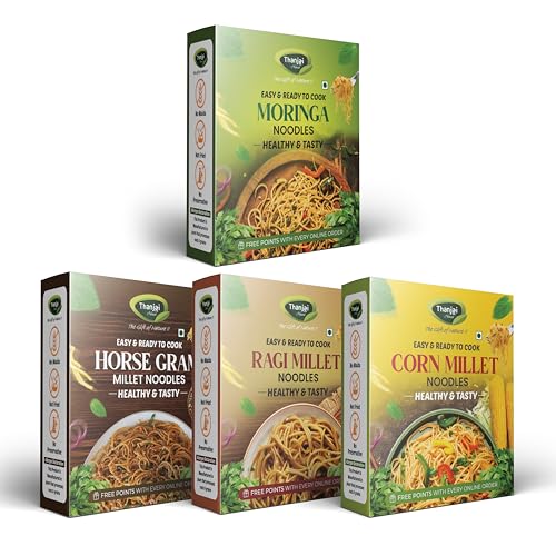 Image of Thanjai Natural Millet Noodles 180 Grams X 4 Varieties (720 Grams) of Homemade Natural Moringa | Corn | Horsegram and Ragi Millets Noodles (No Preservatives, No Chemicals, No Artificial Extract)