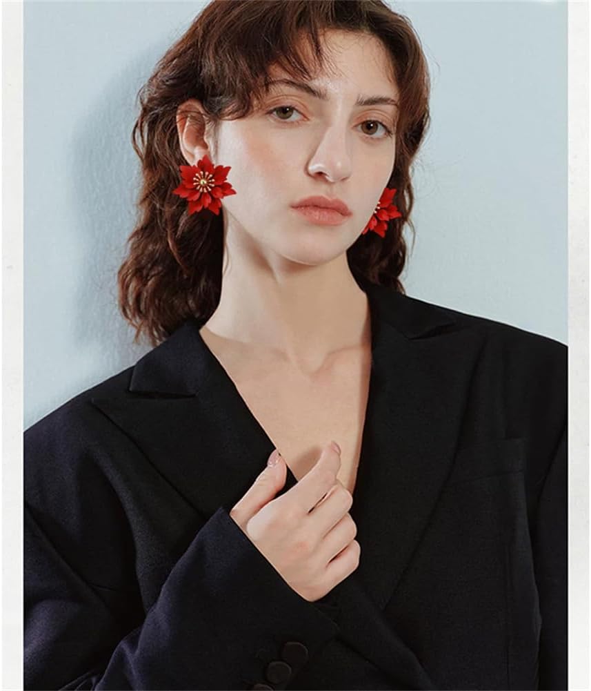 Bohemian Gold Camellia Flower Stud Earrings Chic Double Layer Peach Blossom Lightweight Dangle Drop Earrings For Women - Image 3